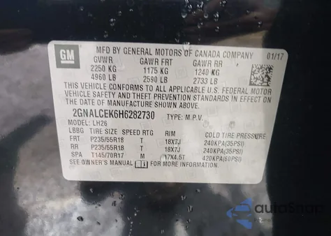 2017 Chevrolet Equinox Lt z USA, uszkodzony, nr VIN 2GNALCEK6H6282730